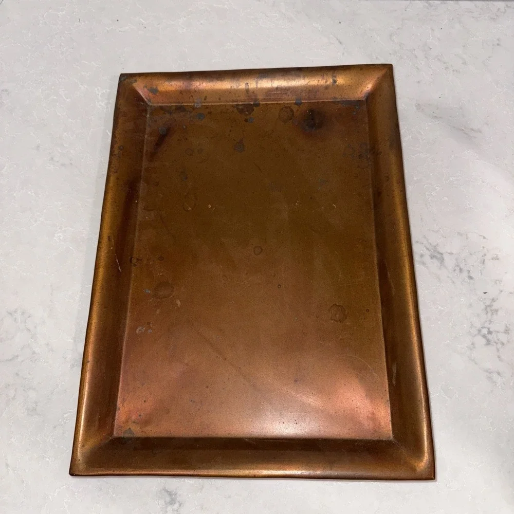 Pottery Barn Solid Heavy Copper tray made in India Rolled Edge 11